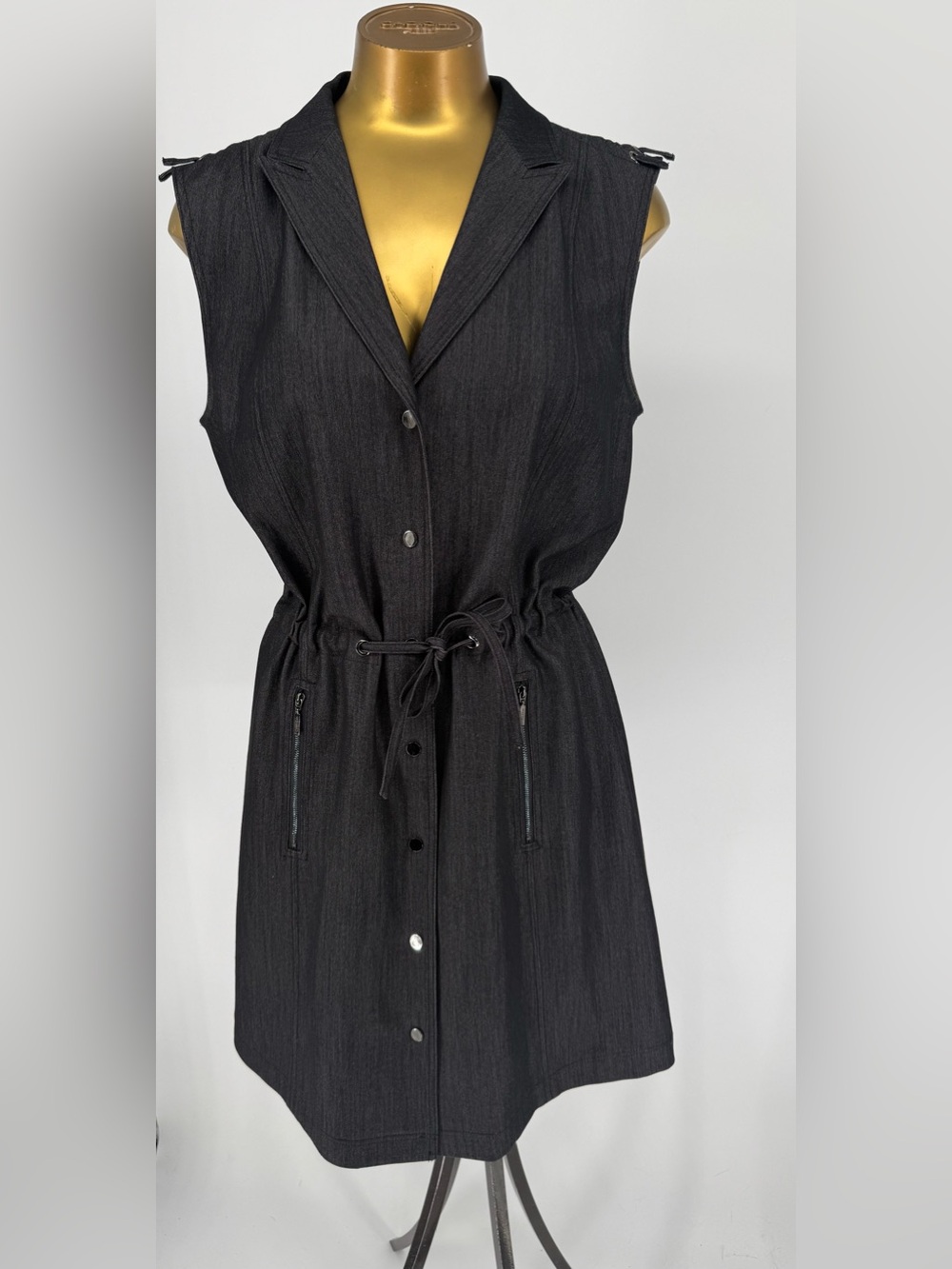 Calvin Klein Sleeveless Charcoal Drawstring Shirt Dress Size 12